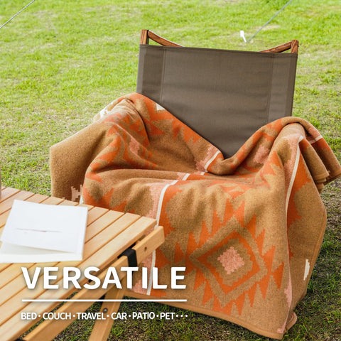 ACUSHLA Merino Wool Camp Blanket - Soft Warm Thick Washable Large Outdoor Camping Sleeping Throw Blanket All Weather, Morocco Khaki 79" x63"