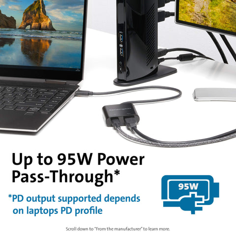 Kensington PD1000 USB-C 95W Power Delivery Dongle for USB 3.0 (Type A) Docking Stations (K39100WW)