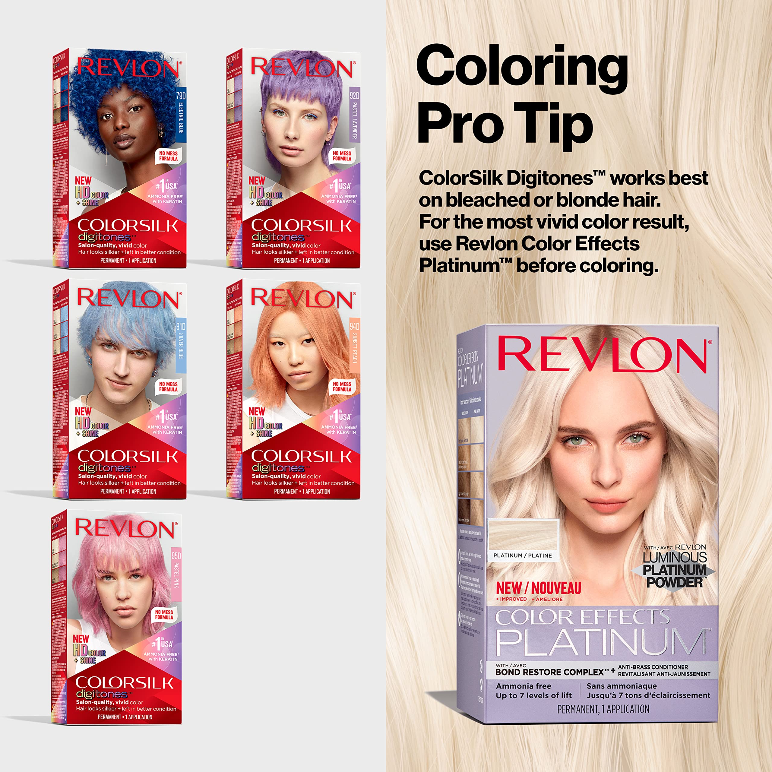 Revlon ColorSilk Digitones Permanent Hair Color with Keratin, 92D Pastel Lavender, 1 Count