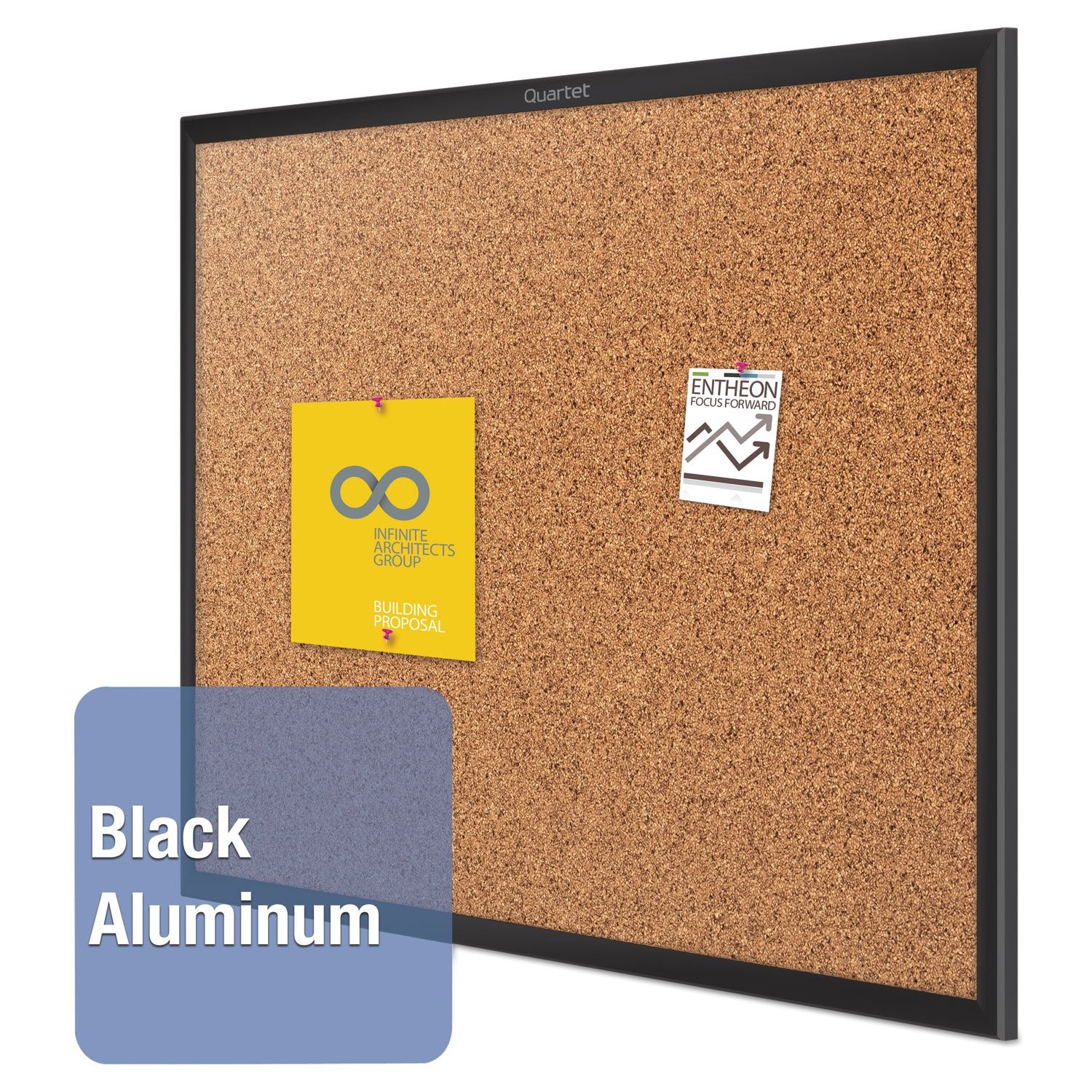 Quartet Cork Bulletin Board 60"W x 36"H Pin Board, Black Aluminum Frame (2305B)