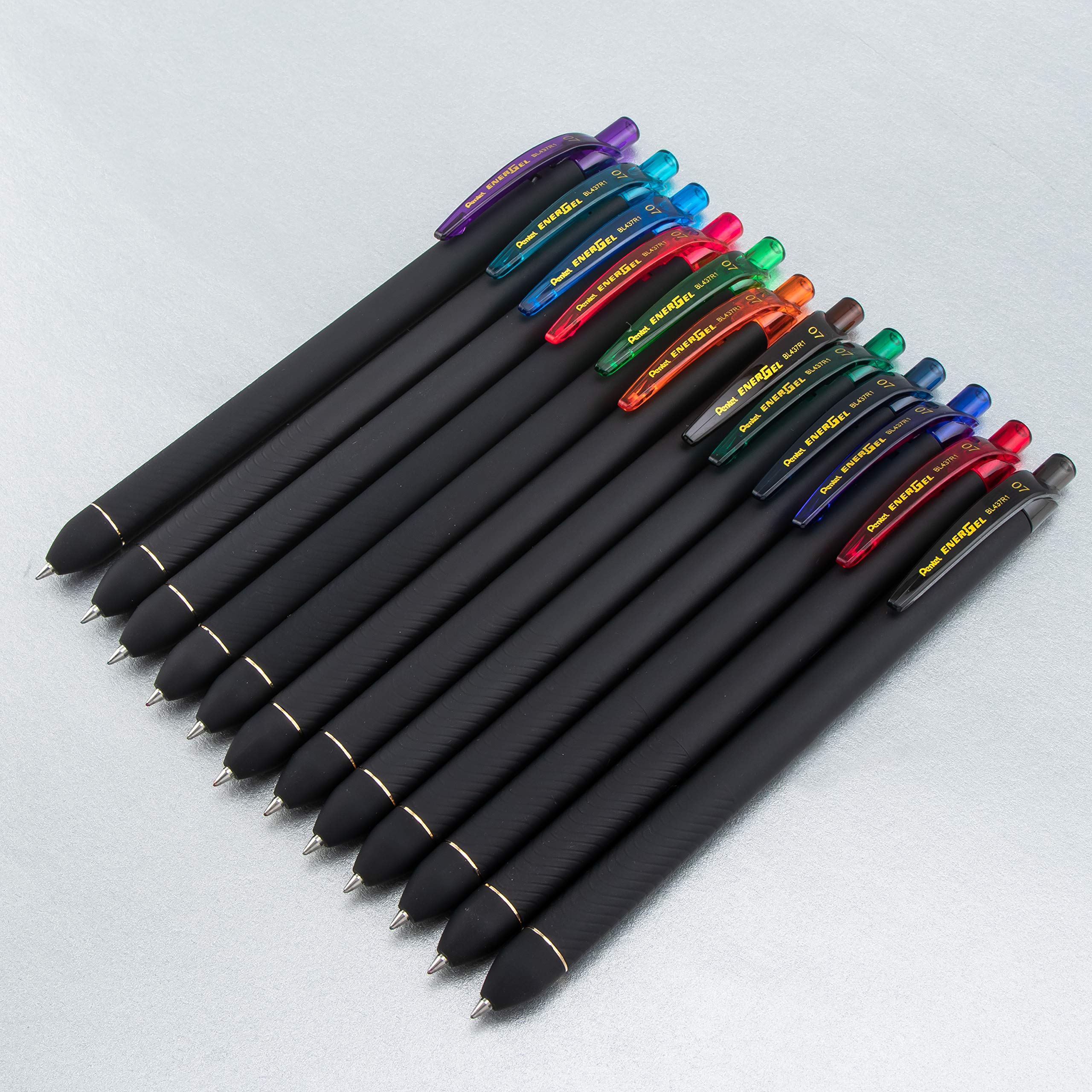Pentel EnerGel Kuro Liquid Gel Pen, (0.7mm), Medium line, Assorted Ink, 12 Pack (BL437R1BP12M)