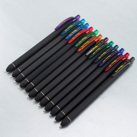 Pentel EnerGel Kuro Liquid Gel Pen, (0.7mm), Medium line, Assorted Ink, 12 Pack (BL437R1BP12M)
