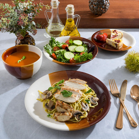 Gibson Elite Autumn Canopy Stoneware Double Bowl Plates and Bowls Dinnerware Set, Service for 4 (16pcs)