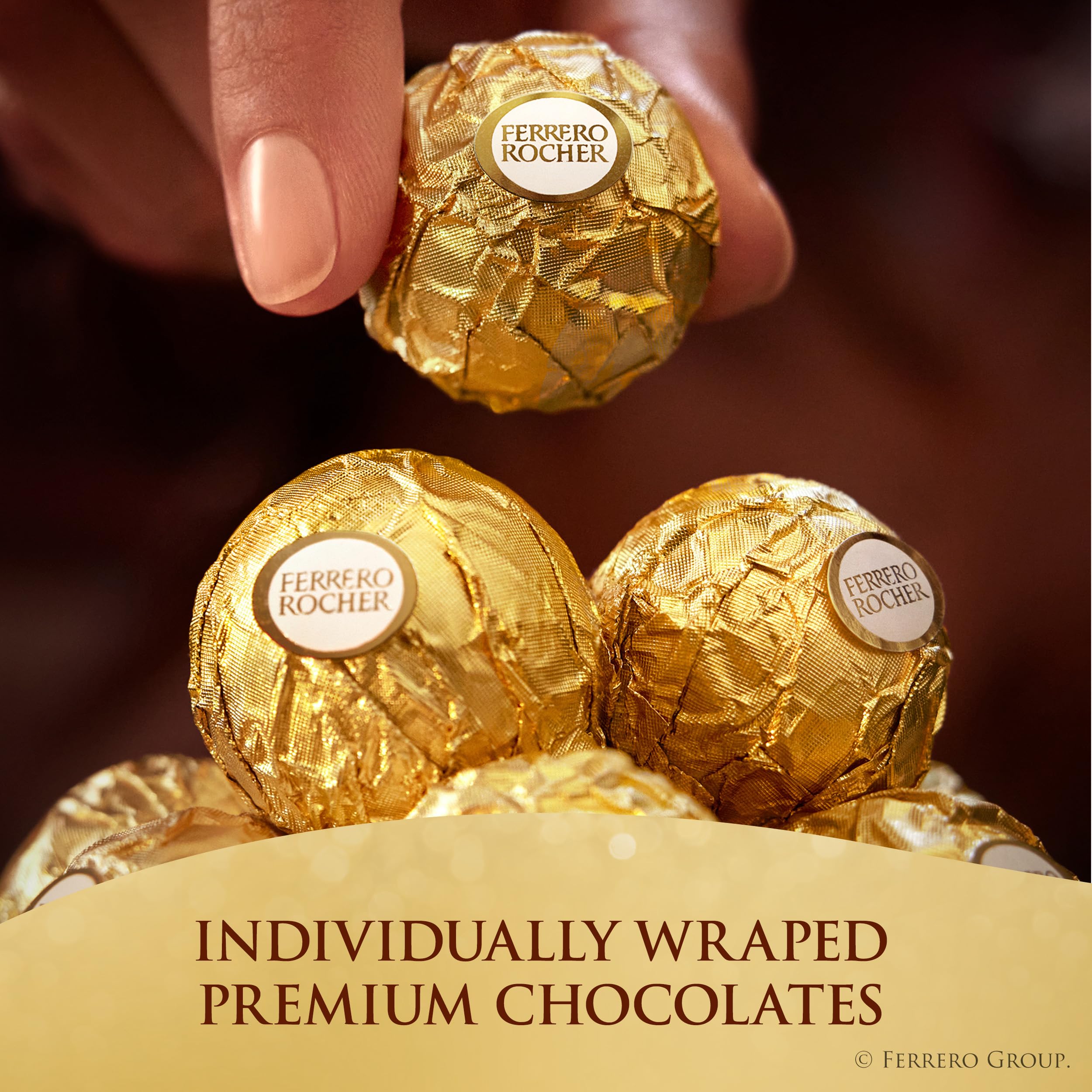 Ferrero Rocher Gourmet Hazelnut Milk Chocolate Gift Box, 16 Individually Wrapped Chocolates, 7 oz