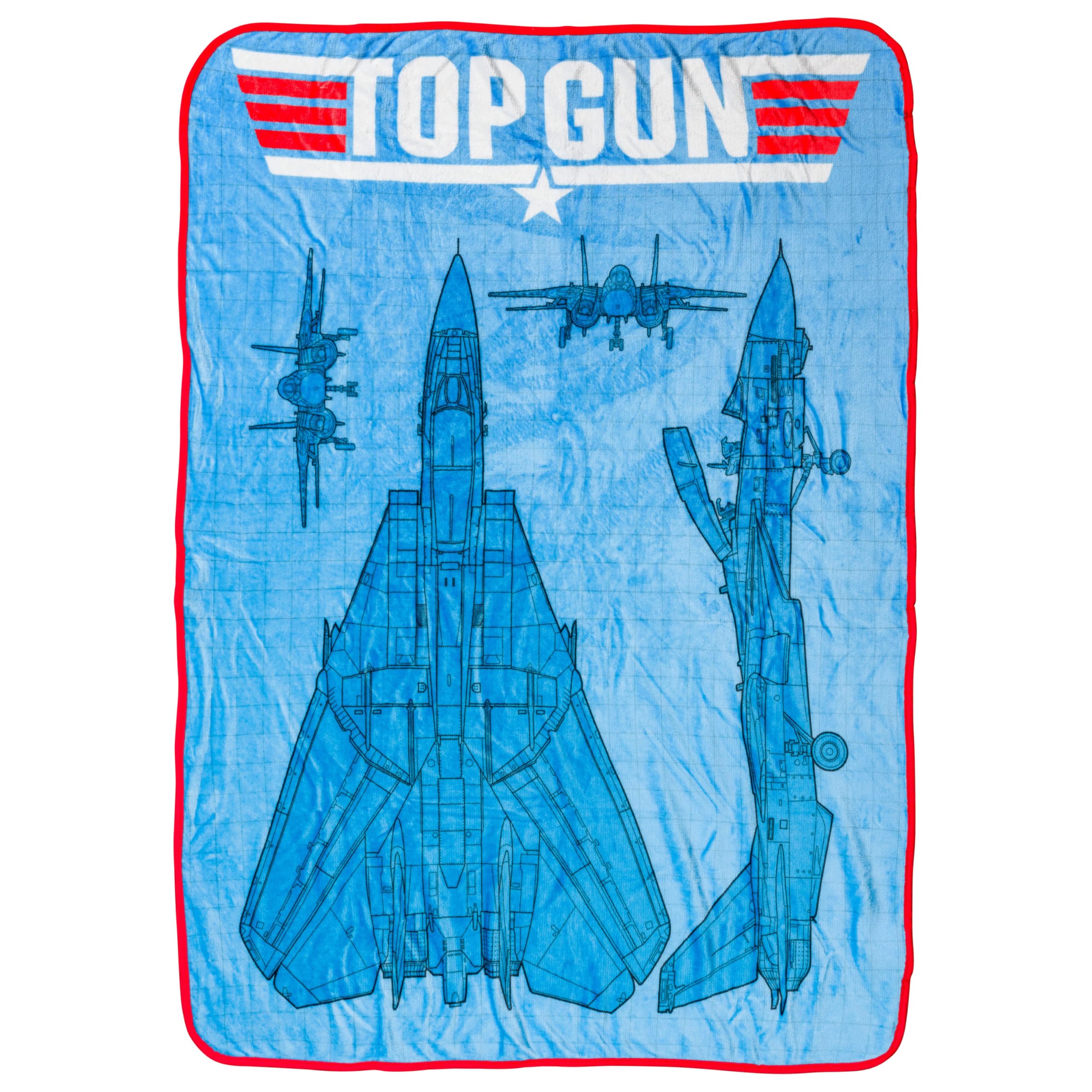 Silver Buffalo Top Gun: Maverick Plane Schematic 45" x 60" Fleece Throw, Soft and Cozy Blanket, 185 GSM