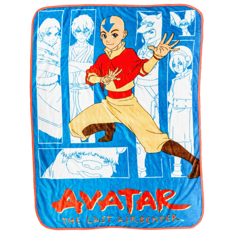 Silver Buffalo Avatar The Last Airbender Featuring Aang, Zuko, Katara, Sokka Wolf, Toph Beifong, Appa, and Momo 45" x 60" Fleece Throw, Soft and Cozy Blanket, 185 GSM