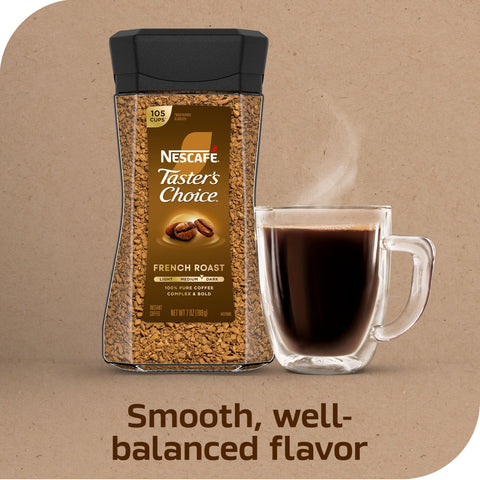 NESCAFÉ Taster's Choice Instant Coffee, Dark Roast Coffee, French Roast, 1 Jar (7 Oz)