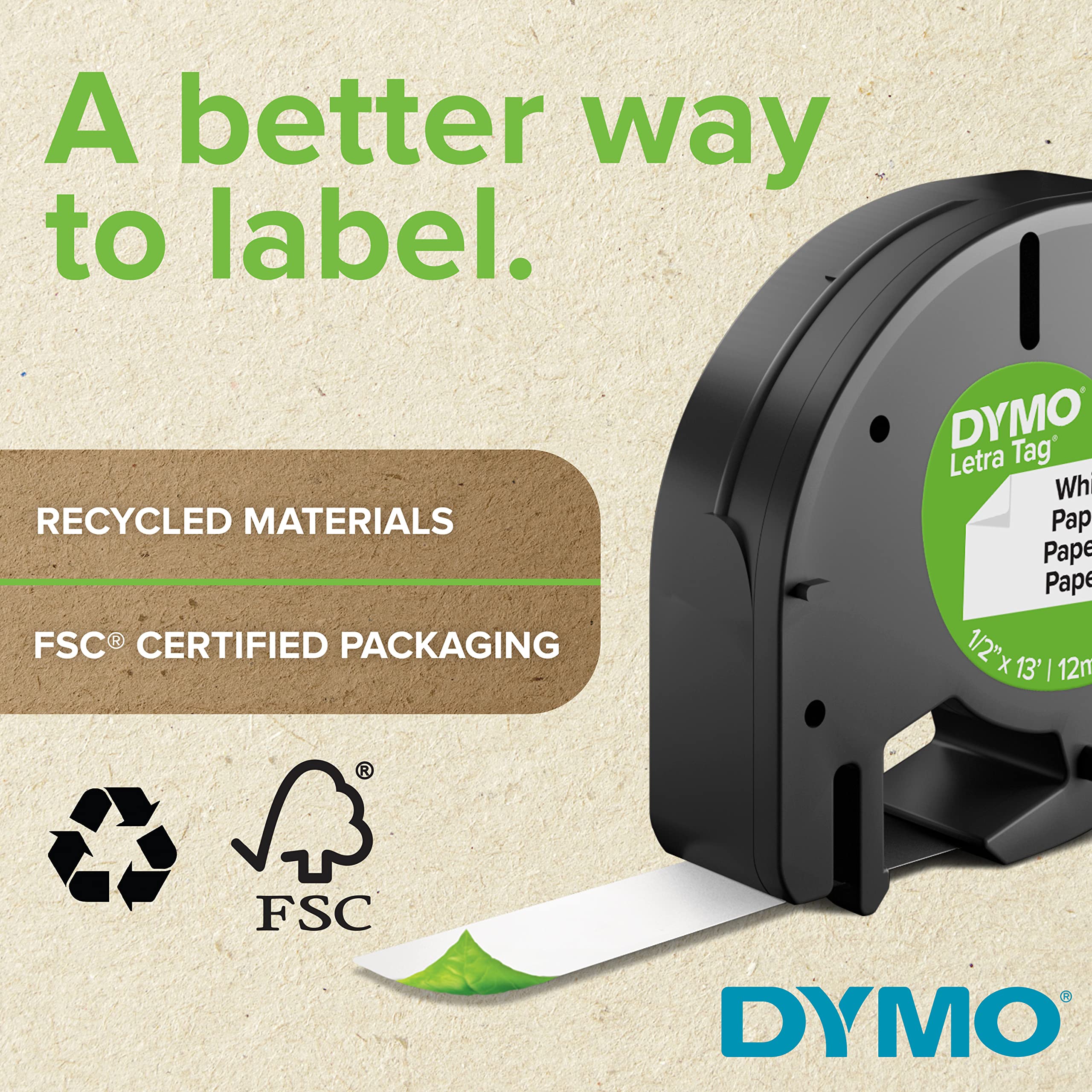 DYMO LetraTag Labeling Tape for LetraTag Label Makers, Black print on Metallic Silver tape, 1/2'' W x 13' L
