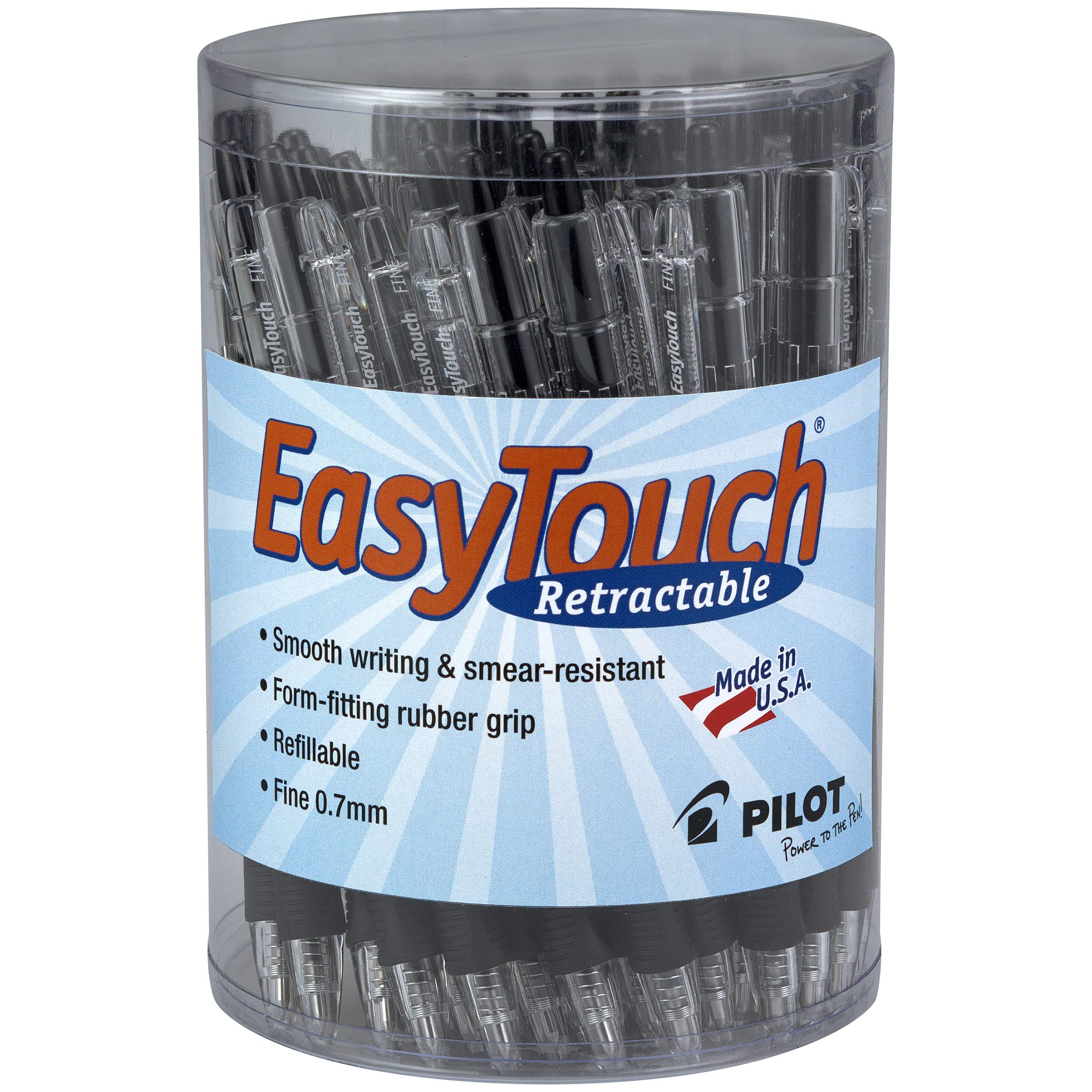 PILOT EasyTouch Refillable & Retractable Ballpoint Pens, Fine Point, Black Ink, 36-Pack Tub (54058)