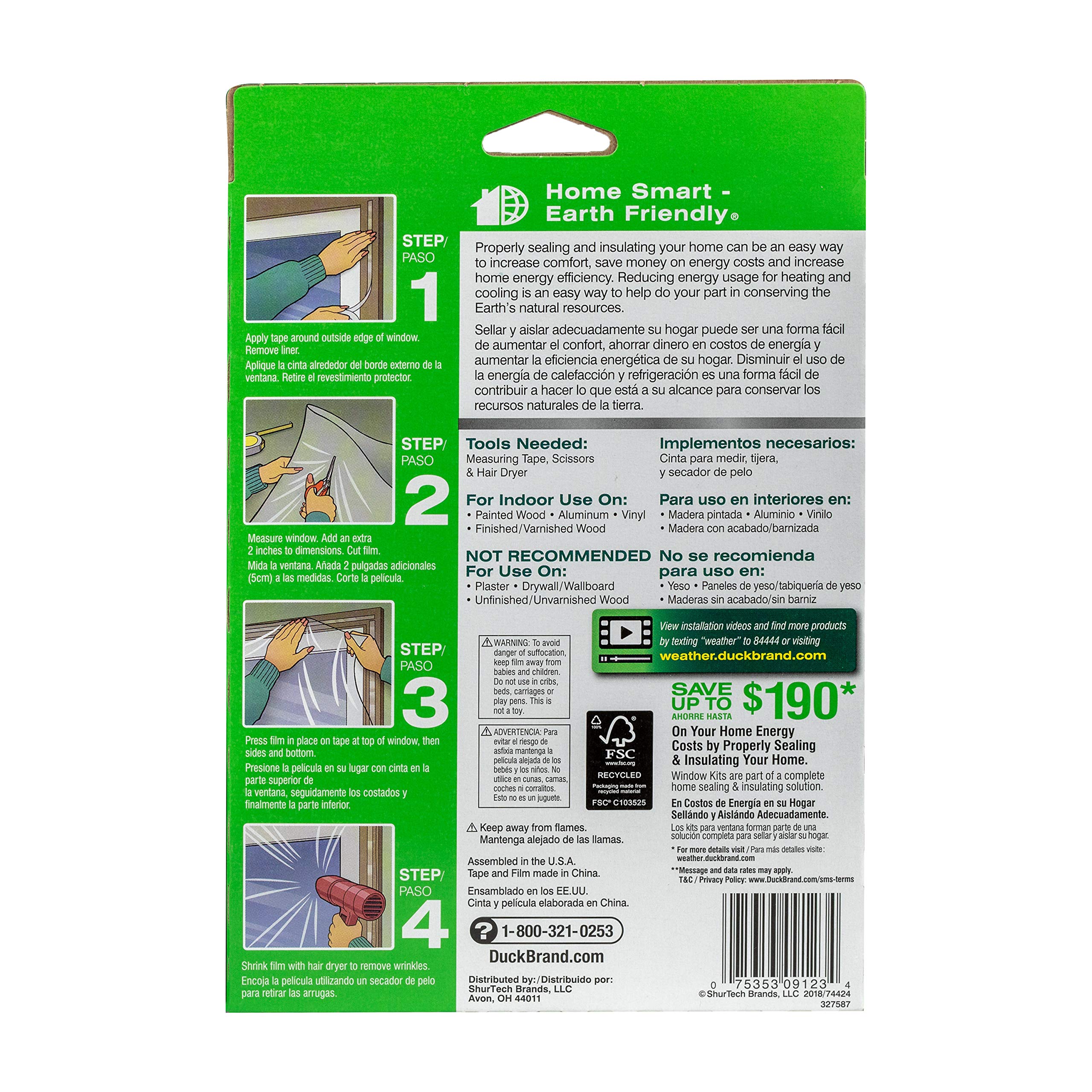 Duck 286218 Extra Large Patio Door Shrink Film Window Insulation kit, 1, Crystal Clear