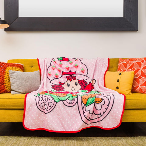 Silver Buffalo Strawberry Shortcake on Bike Polka Dot 45" x 60" Fleece Throw, Soft and Cozy Blanket, 180 GSM