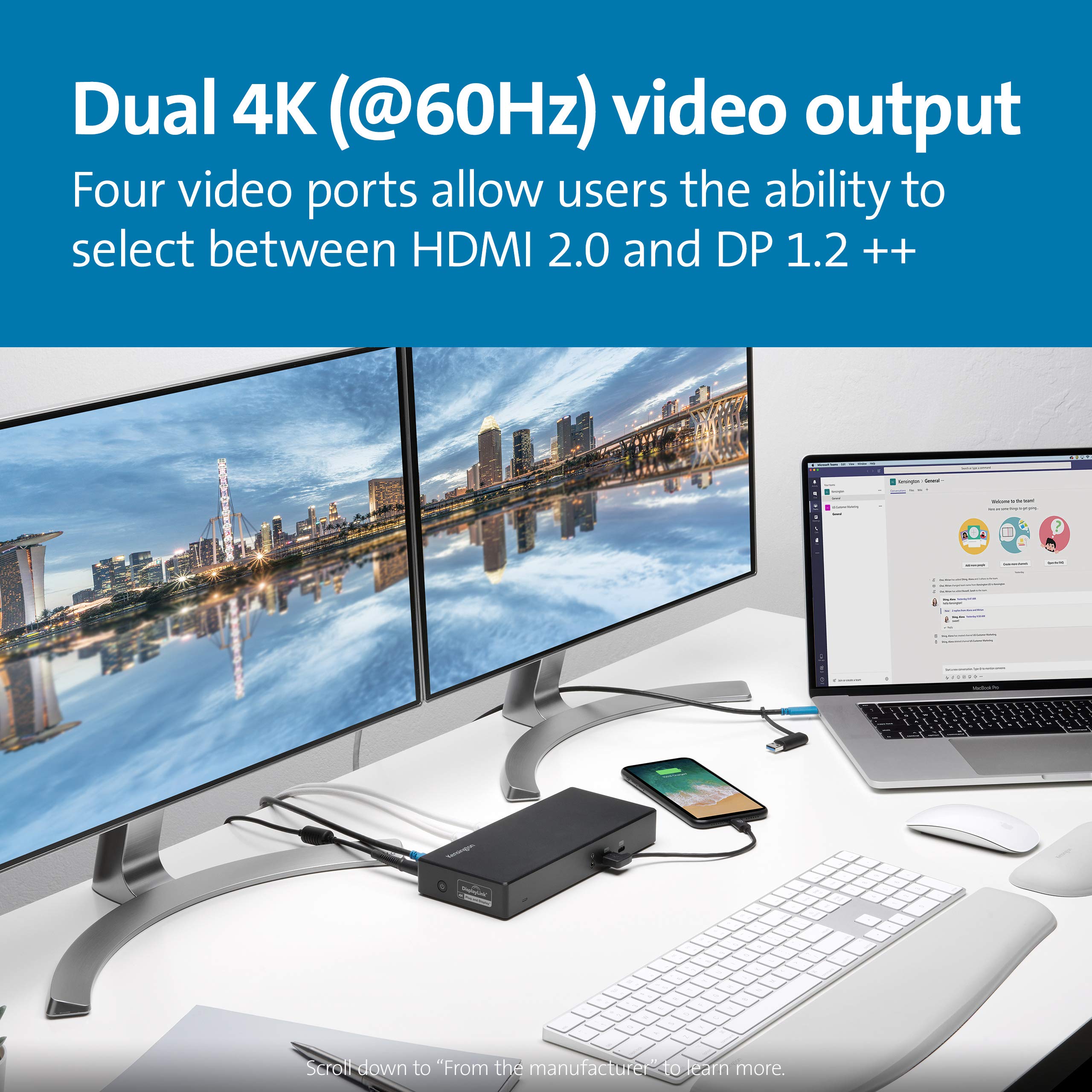 Kensington SD4780P Displaylink USB-C Docking Station for Windows, MacBooks ane Surface – Dual 4K Video, 100W PD (K33620NA)