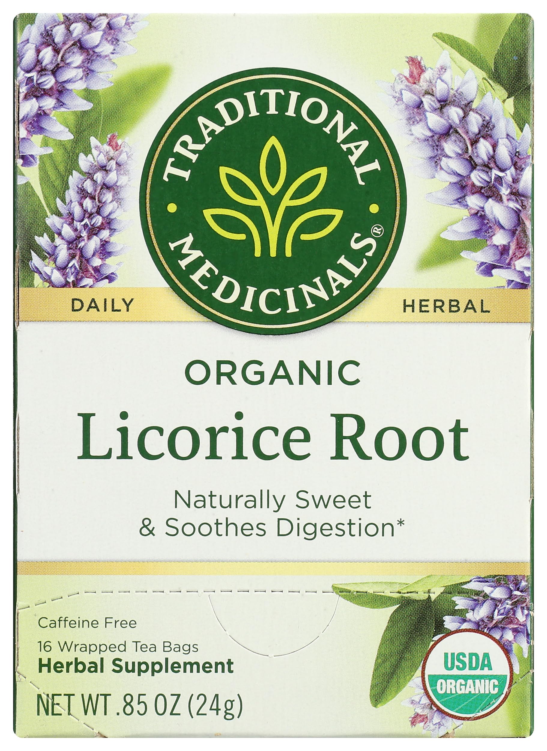 Traditional Medicinals Tea, Organic Licorice Root, Soothes the Digestive Tract & Promotes Respiratory Health - Kosher, Non-GMO, Caffeine-Free - 16 Tea Bags
