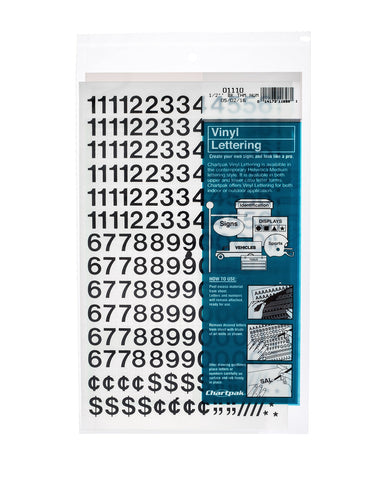 Chartpak Self-Adhesive Vinyl Numbers, 1/2 Inch High, Black, 210 per Pack (01110)