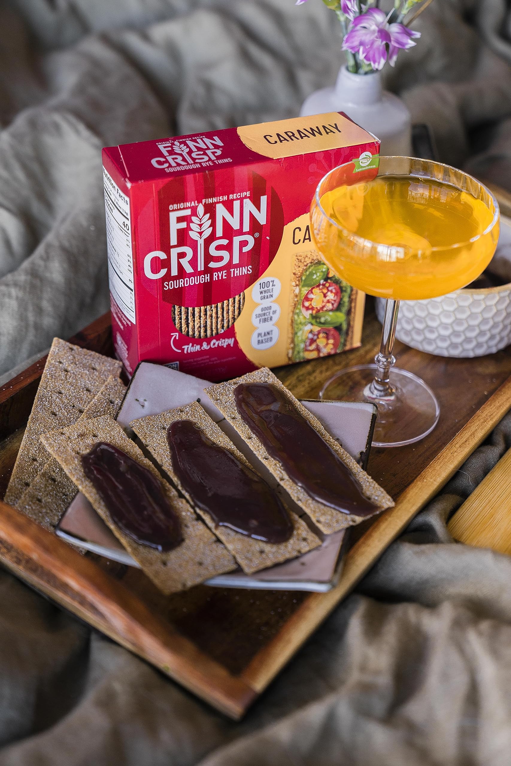 Finn Crisps Rye Crispbread with Caraway 7oz | Thin, Crispy Rye Flatbreads with Caraway | Authentic Finnish Sourdough Crispbread | Caraway Rye Crackers by Finn Crisp [7oz Box]