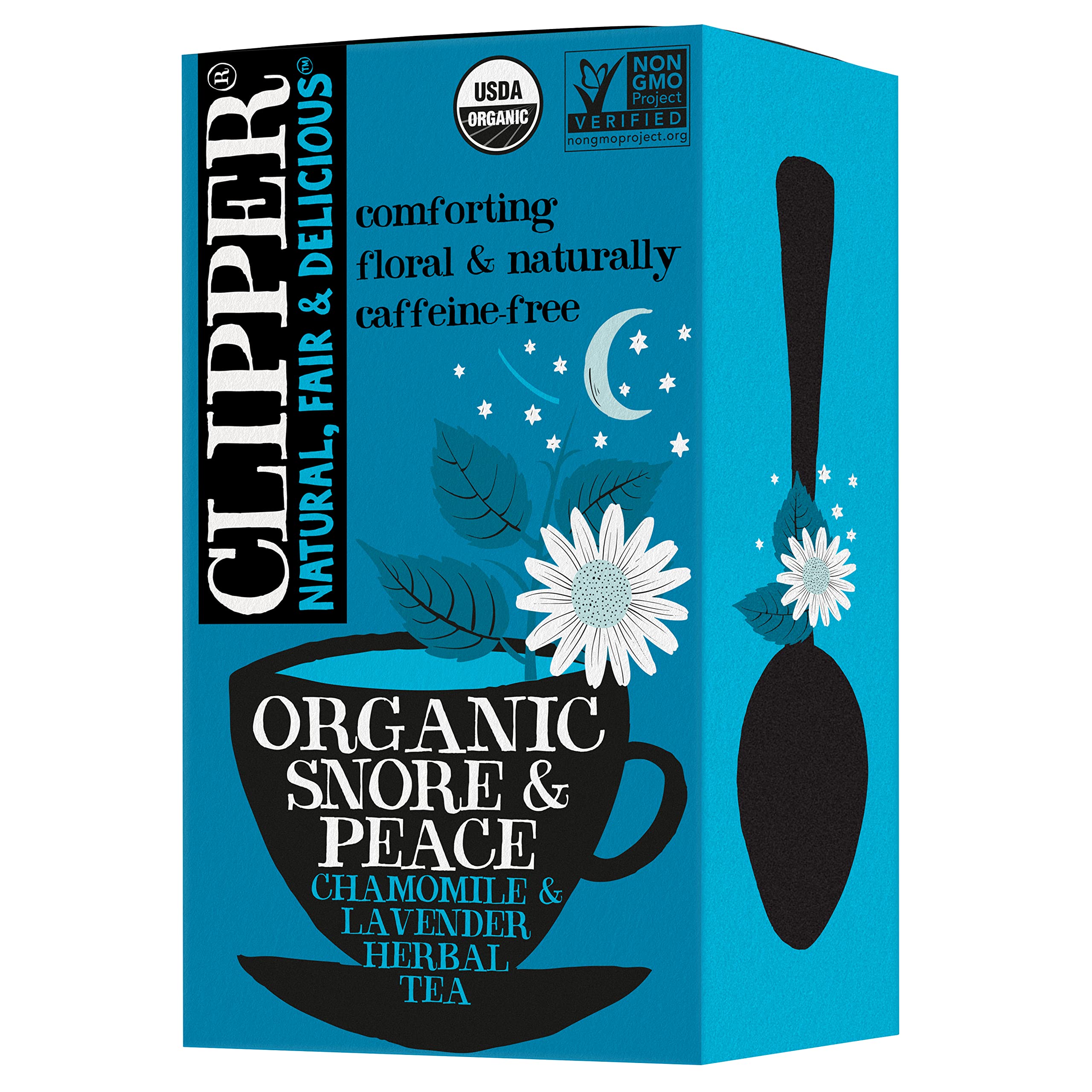 Clipper Tea Snore and Peace Chamomile & Lavender Herbal Tea – Caffeine Free, USDA Organic, Great Hot or Iced – Comfortingly Floral, Natural, Fair & Delicious – 20 Tea Bags