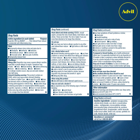 Advil Pain Reliever and Fever Reducer, Pain Relief Medicine with Ibuprofen 200mg for Headache, Backache, Menstrual Pain and Joint Pain Relief - 300 Coated Tablets
