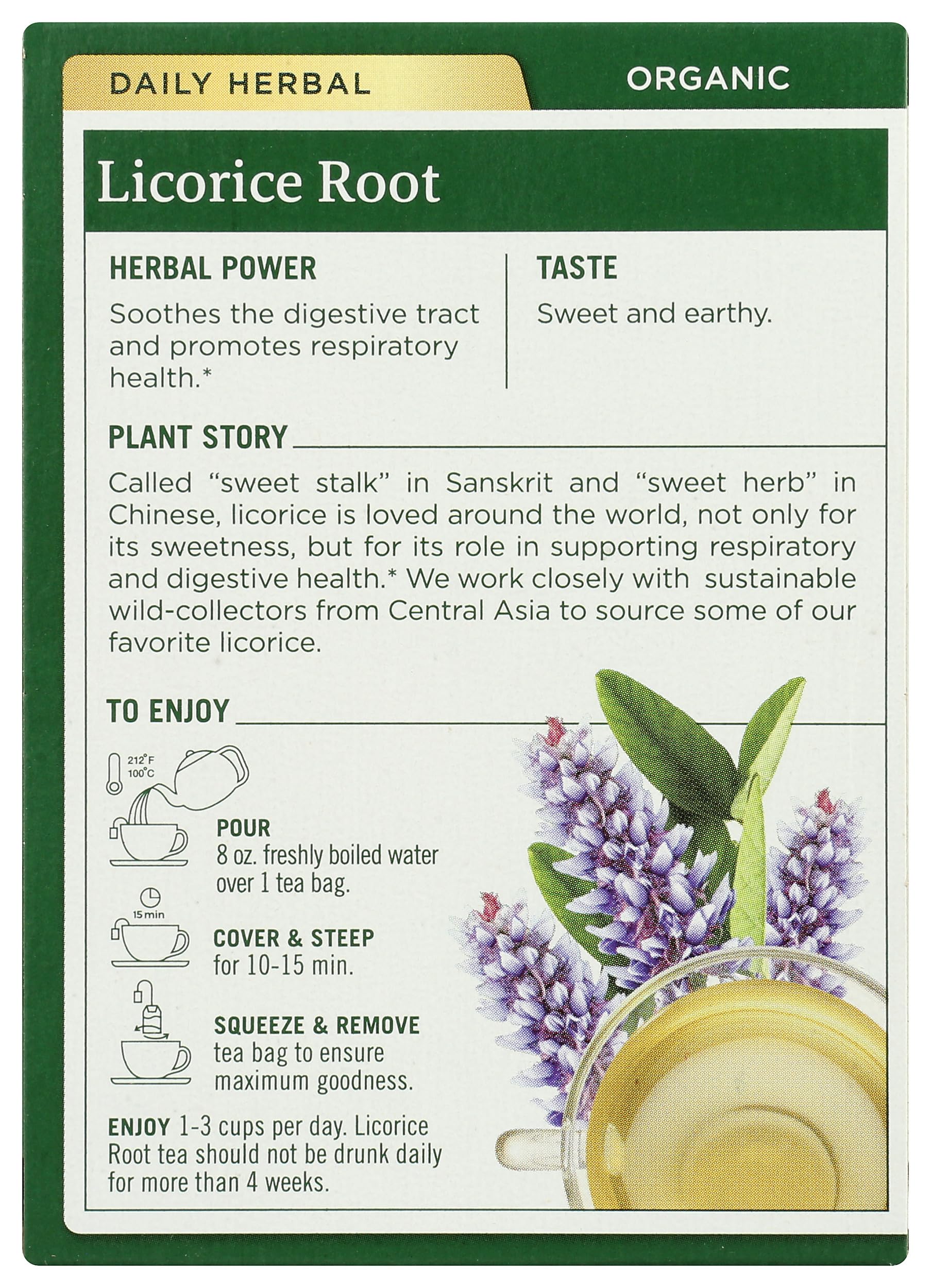 Traditional Medicinals Tea, Organic Licorice Root, Soothes the Digestive Tract & Promotes Respiratory Health - Kosher, Non-GMO, Caffeine-Free - 16 Tea Bags