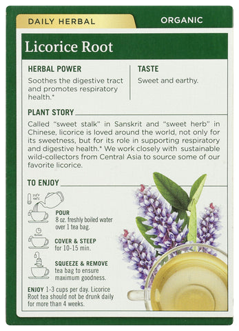 Traditional Medicinals Tea, Organic Licorice Root, Soothes the Digestive Tract & Promotes Respiratory Health - Kosher, Non-GMO, Caffeine-Free - 16 Tea Bags