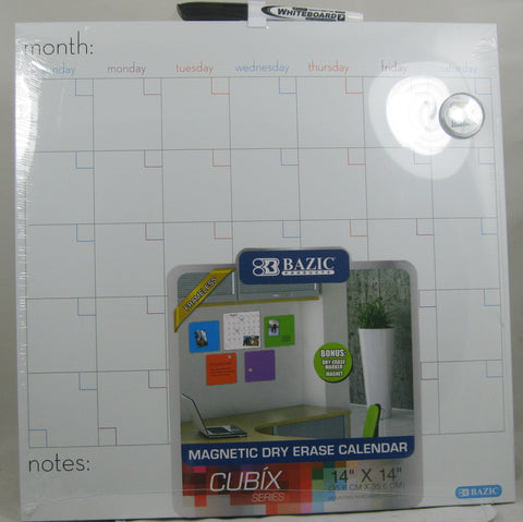 BAZIC Products Magnetic Dry Erase Calendar Board Tile + Markers & Magnets, 14" X 14" Calendar Whiteboard for Office Schedule Planner, 1-Pack