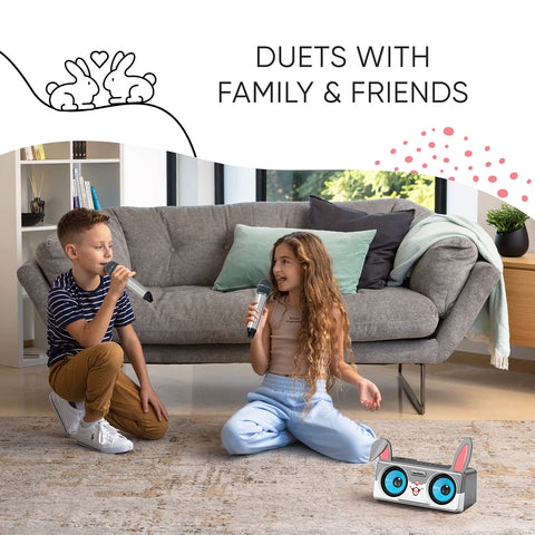 Rabbit Karaoke Machine for Kids, Children and Toddlers with 2 Wireless Bluetooth Microphones, Portable PA Speaker System Includes Lyrics Display Phone Holder, TV Cable and Singer Vocal Removal Mode