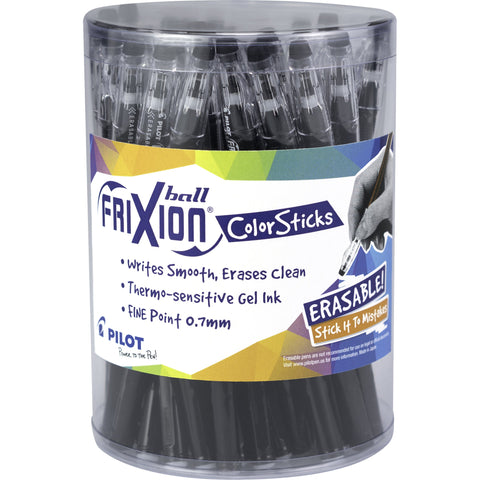 PILOT FriXion ColorSticks Erasable Gel Ink Stick Pens, Fine Point, Black Ink, Tub of 36 (5798)