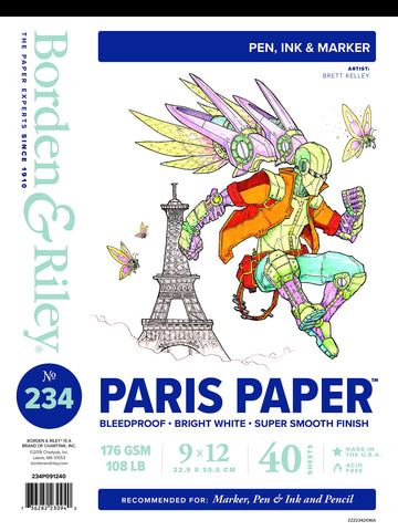 Borden & Riley 9" x 12" #234 Paris Paper Pad, 176 GSM/108 LB, 40 White Sheets, 1 Pad Each (234P091240)