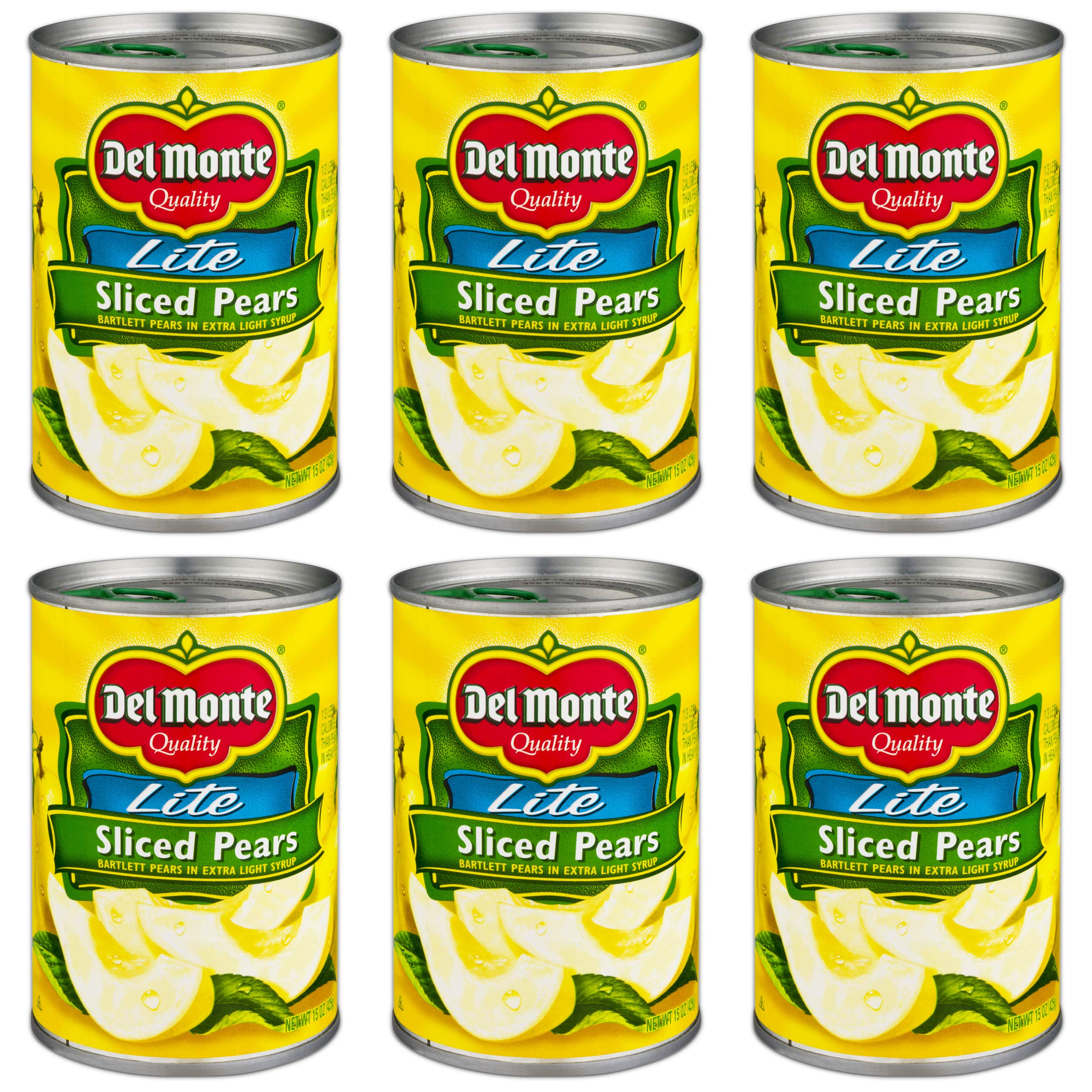 Del Monte Lite Sliced Pears (Bartlett) in Extra Light Syrup 15oz Can (Pack of 6)