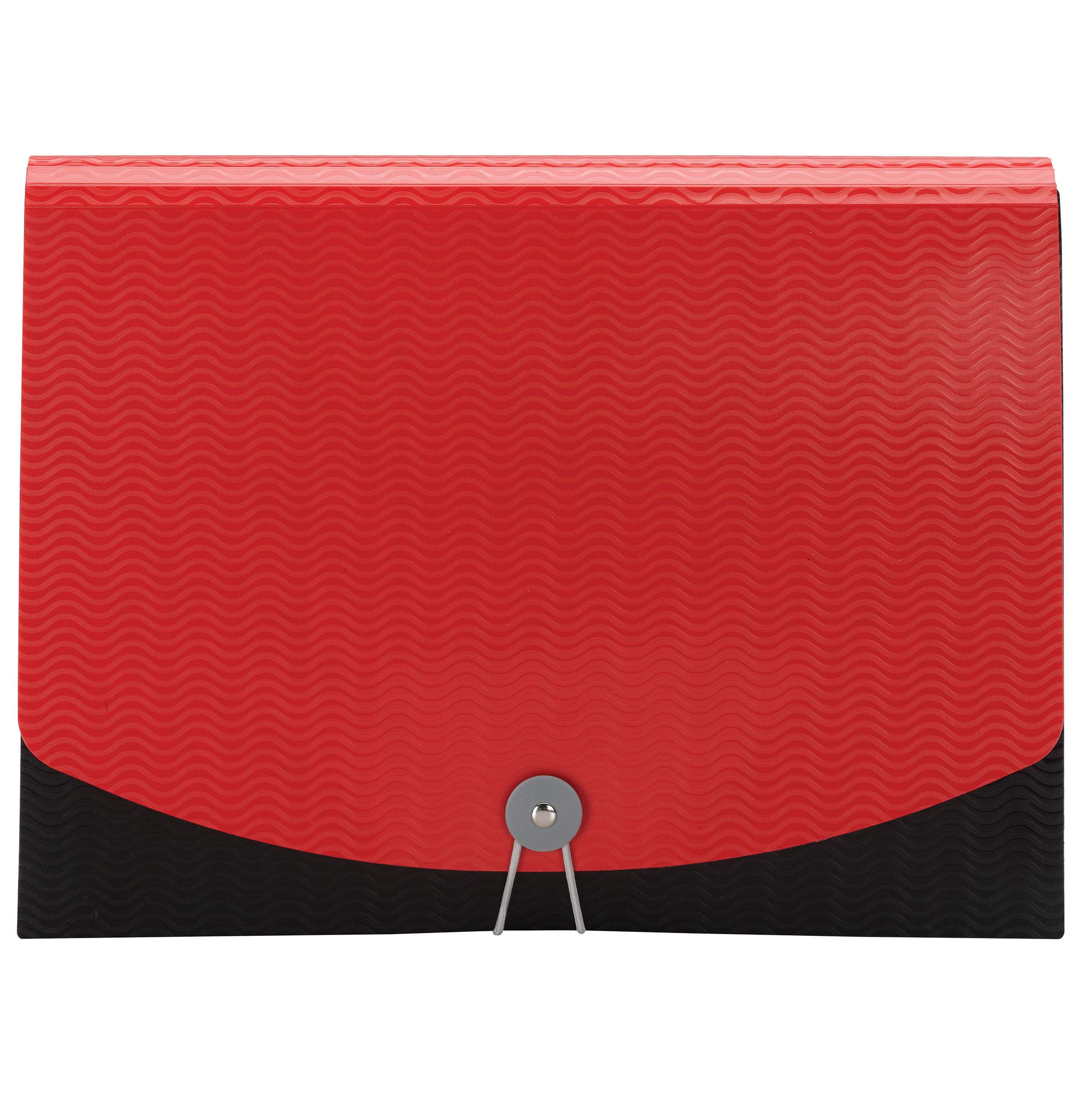Smead 7 Pocket Poly Expanding File, 6 Dividers, Flap and Cord Closure, Letter Size, Wave Pattern Red/Black (70884)