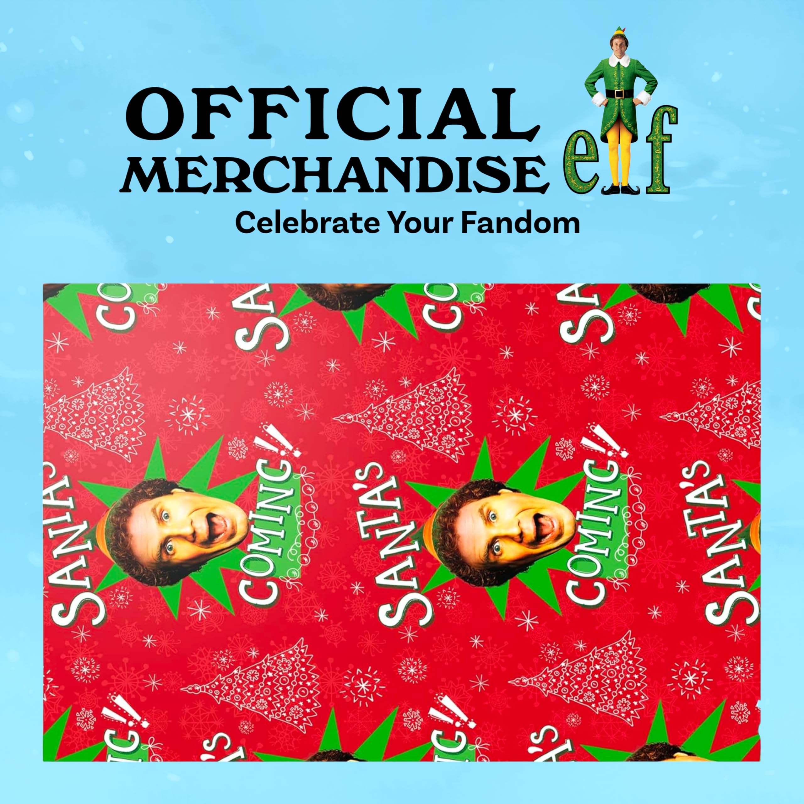 Buddy the Elf Santa's Coming Christmas Wrapping Paper - 12 Sheets - 20" x 30" - Festive Holiday Gift Wrap by Silver Buffalo