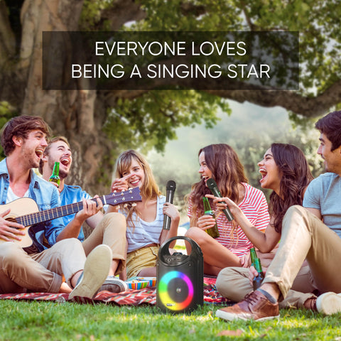 MASINGO Karaoke Machine for Kids and Adults with 2 Wireless Bluetooth Microphones, PA Portable Speaker with Colorful LED Lights, Supports TF Card/USB, AUX/MIC in, TWS for Home Party, Burletta C10 V2