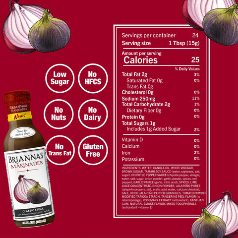 BRIANNAS - Classic Steak Marinade - Small Batch, Gluten Free, Vegan Marinade made with Premium Ingredients - 12 oz. Bottle