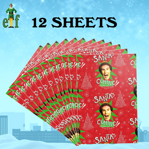 Buddy the Elf Santa's Coming Christmas Wrapping Paper - 12 Sheets - 20" x 30" - Festive Holiday Gift Wrap by Silver Buffalo