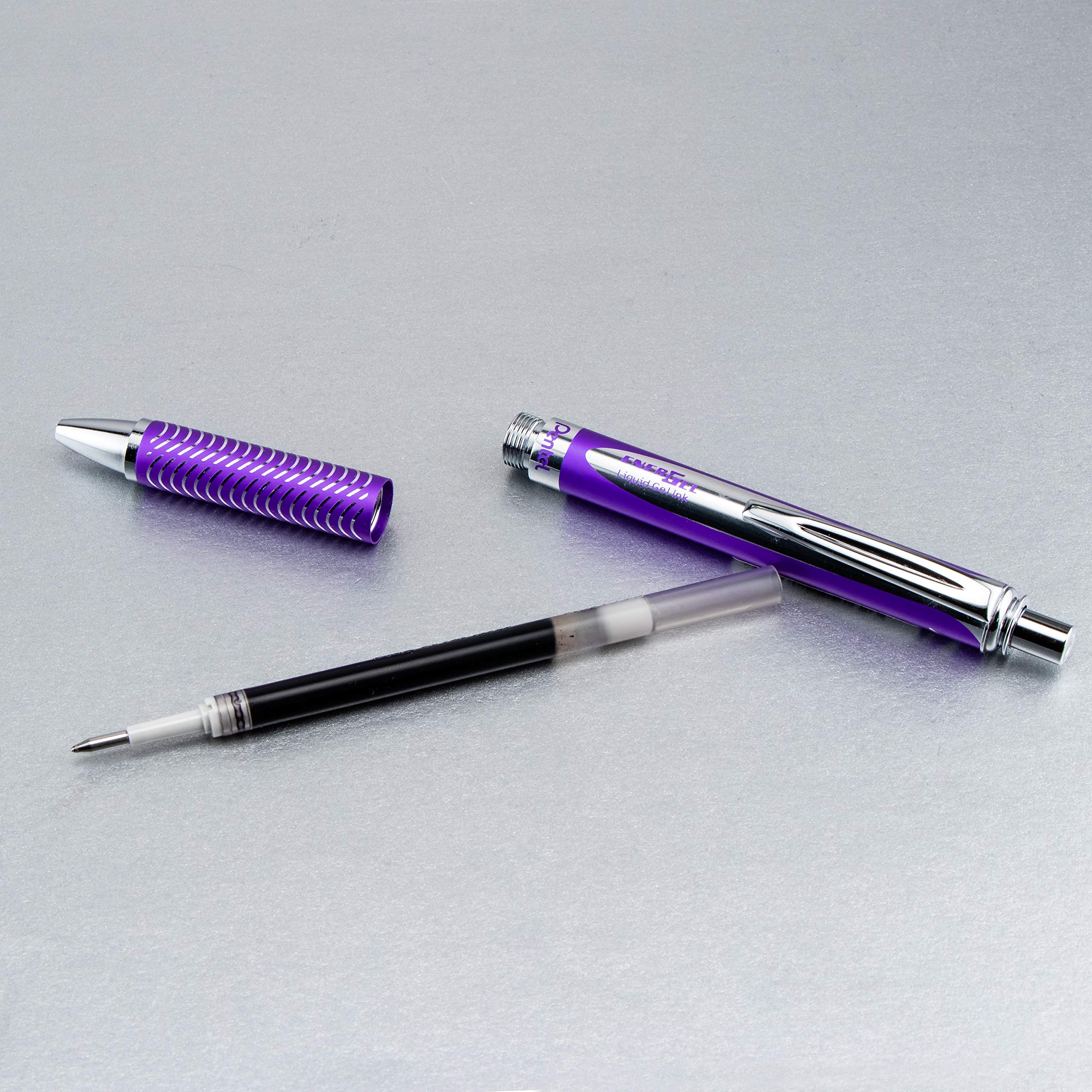 Pentel EnerGel Alloy RT Premium Liquid Gel Pen, 0.7mm Violet Barrel, Black Ink (BL407VBPA)