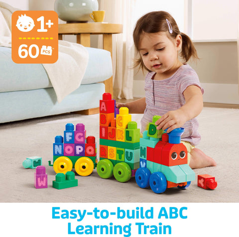 MEGA BLOKS First Builders Toddler Building Blocks Toy Set, ABC Learning Train with 60 Pieces, Ages 1+ Years