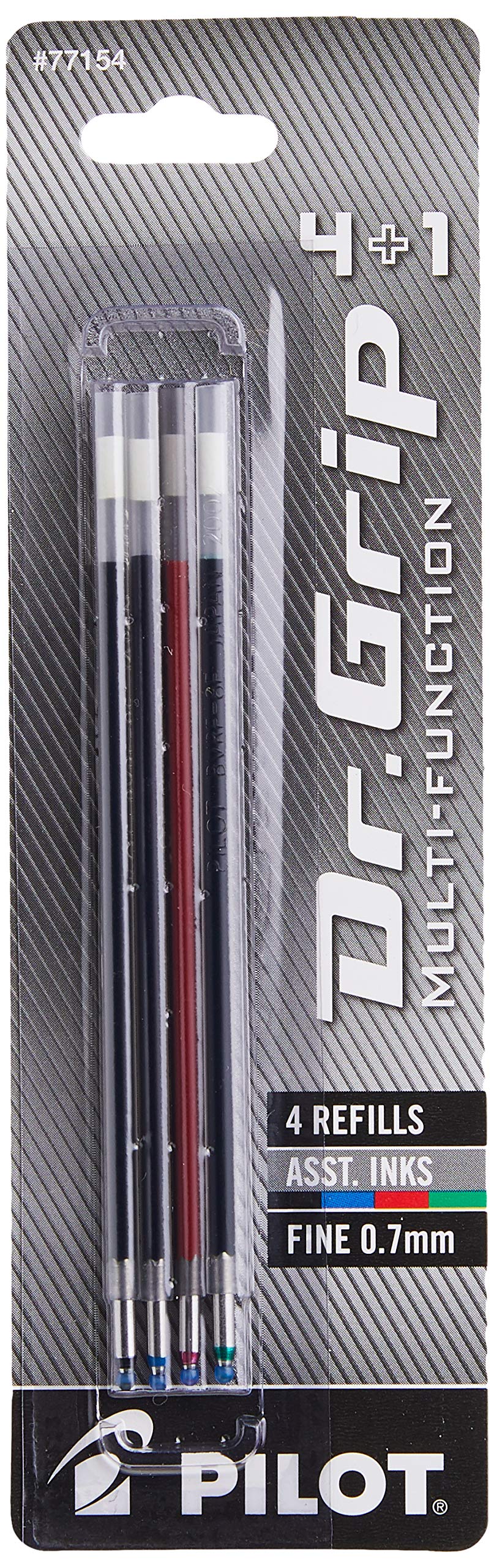 PILOT Dr. Grip 4+1 Multi-Function Ballpoint Ink Refills, Fine Point, Black/Red/Blue/Green Inks, Assorted Colors,4 Count (Pack of 1) (77154)