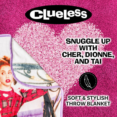 Silver Buffalo Clueless Movie Poster Alicia Silverstone Features Cher, Dionne, and Tai 45" x 60" Fleece Throw, Soft and Cozy Blanket, 180 GSM