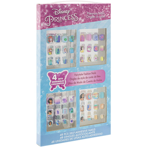 Disney Princess - Townley Girl 48 Pcs Press-On Nails Artificial False Nails Set for Girls, Kids with Pre-Glue Full Cover Acrylic Nail Tip Kit, Ages 6+ for Parties, Sleepovers and Makeovers