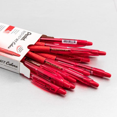Pentel RSVP RT COLORS Retractable Ball Point Pen, Medium Line, Red Barrel, Red Ink, Box of 12 (BK93CRB-B)