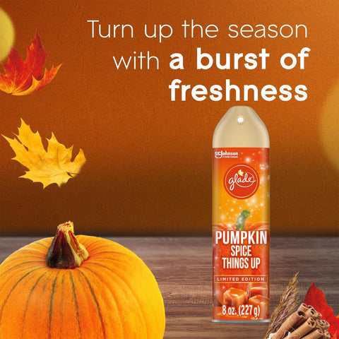 Glade Air Freshener Spray, 3 Pack, Pumpkin Spice Things Up Fall Harvest Scent, Limited Edition Holiday Collection, Pumpkin Spice Thanksgiving Scented Spray for Home and Bathroom, 8 oz Each