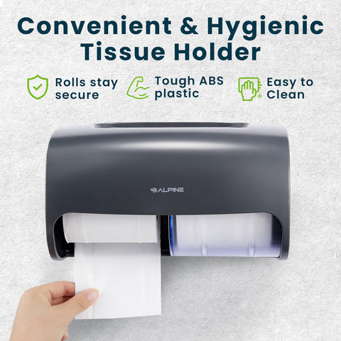 Alpine Commercial Toilet Paper Dispenser - Double Toilet Paper Holder Wall Mount for Less Frequent Paper Roll Refill