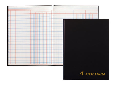 Adams Account Book, 4-Column, Black Cloth Cover, 9.25 x 7 Inches, 80 Pages Per Book (ARB8004M)