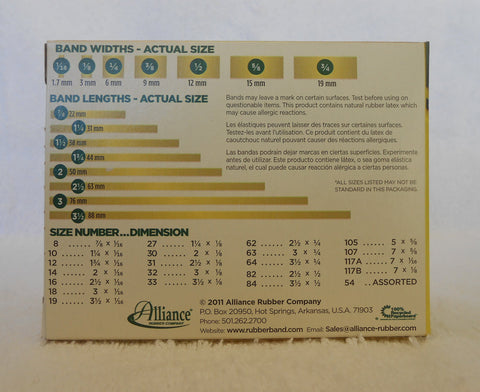 Alliance Rubber 20549 Pale Crepe Gold Rubber Bands Size #54, 1/4 lb Box (Assorted Sizes, Golden Crepe)