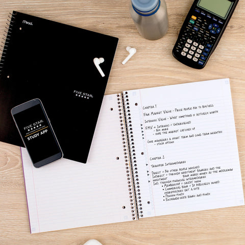 Five Star Spiral Notebooks Plus Study App, 2 Pack, 5 Subject, College Ruled Paper, 11" x 8-1/2", 200 Sheets, Black & White (73035)