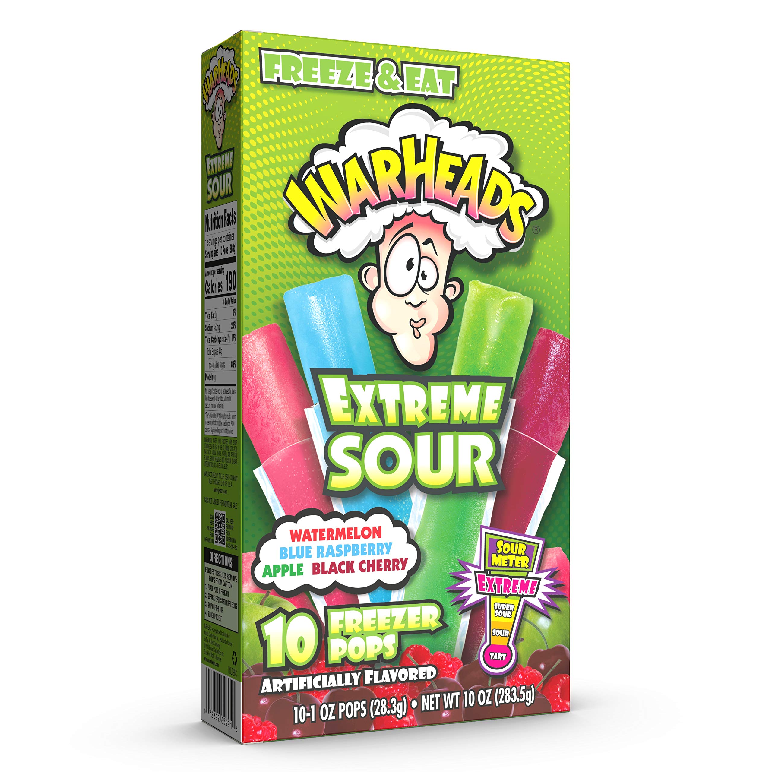 Warheads, Fat Free Freezer Pops, Assorted Flavors, Extreme Sour ,12 Boxes,10 - 1 oz pops per box,1 Ounce (Pack of 120)
