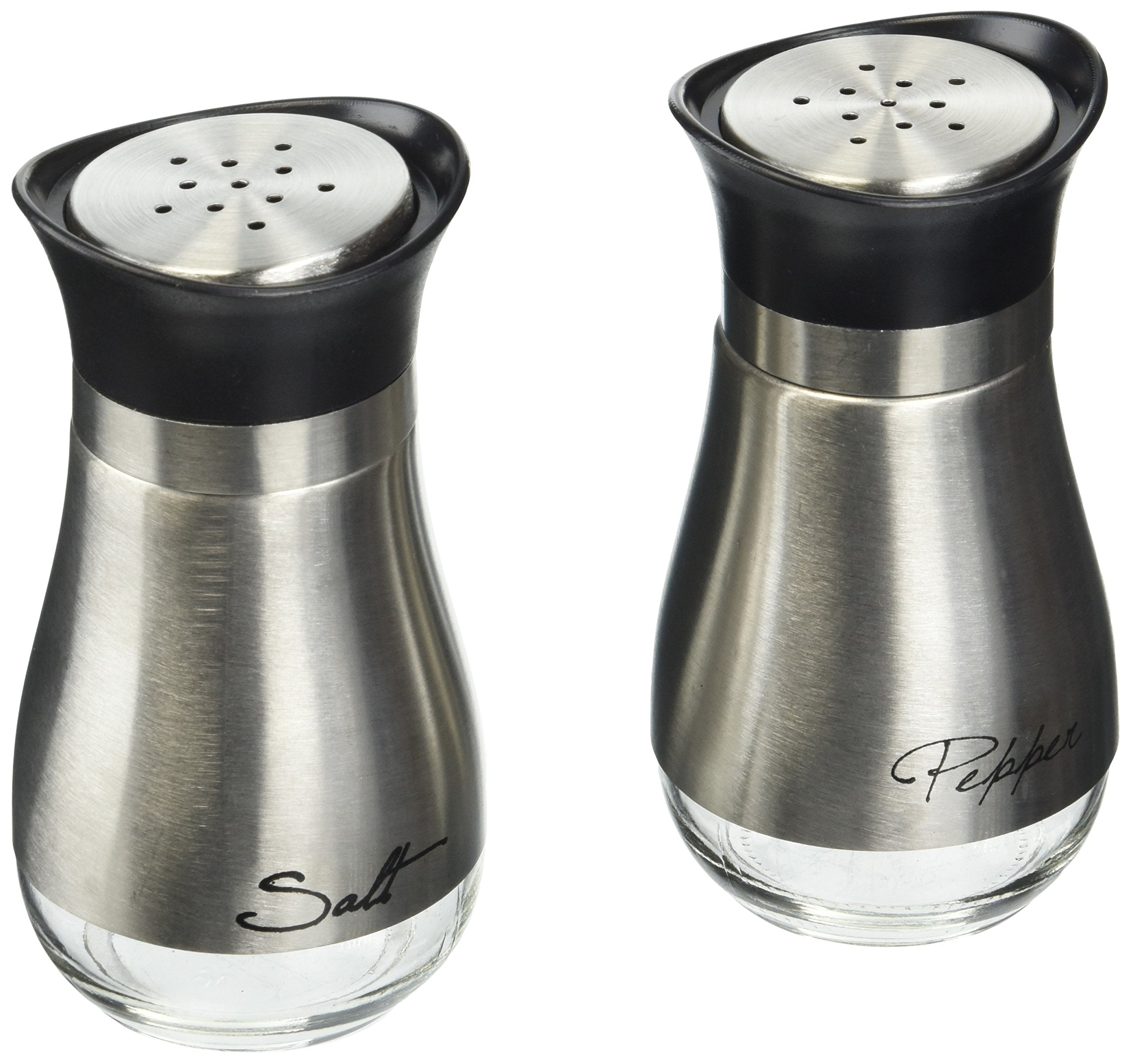 Circleware 68255 Cafe Contempo Elegant Glass Salt and Pepper Shakers Dispenser, Perfect for Himalayan Seasoning Herbs Spices, 4.4 oz, Silver