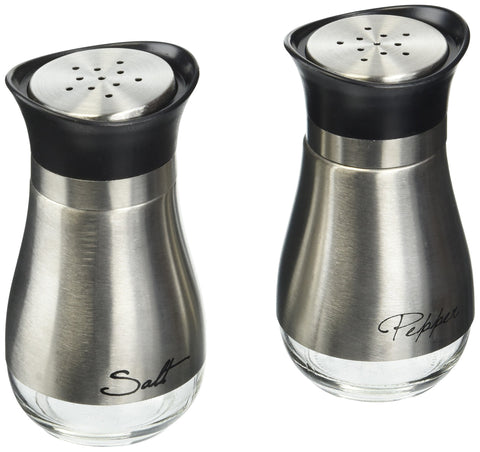 Circleware 68255 Cafe Contempo Elegant Glass Salt and Pepper Shakers Dispenser, Perfect for Himalayan Seasoning Herbs Spices, 4.4 oz, Silver