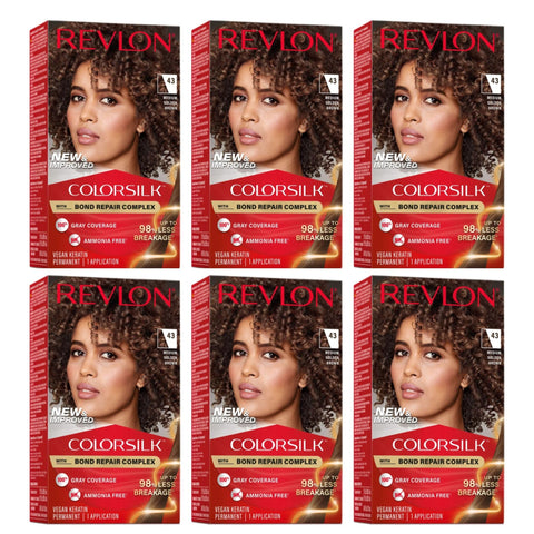 Revlon ColorSilk Hair Color [43] Medium Golden Brown 1 ea (Pack of 6)