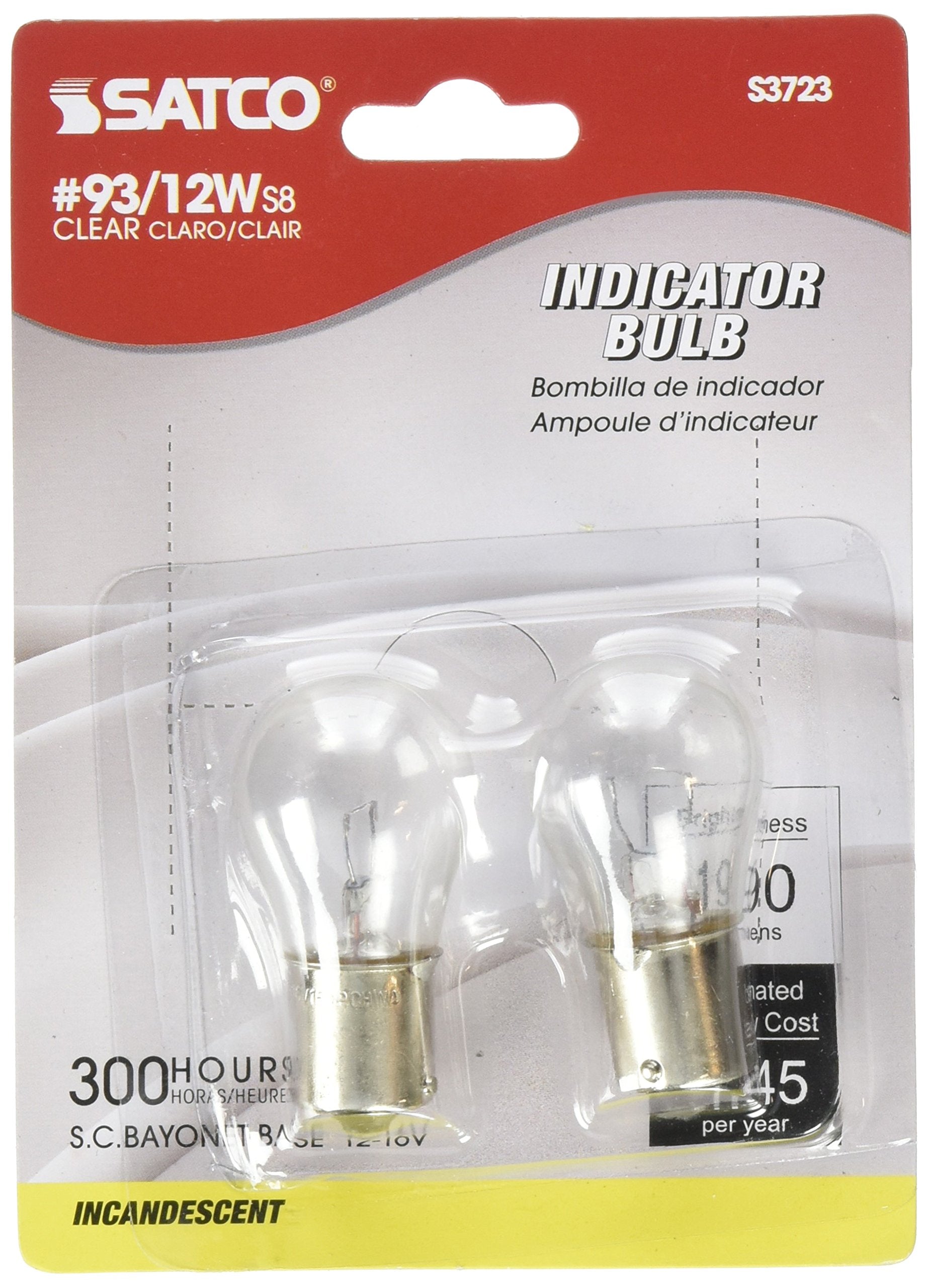 Satco S3723 12V SC Bayonet Base 12-Watt S8 Light Bulb, Clear