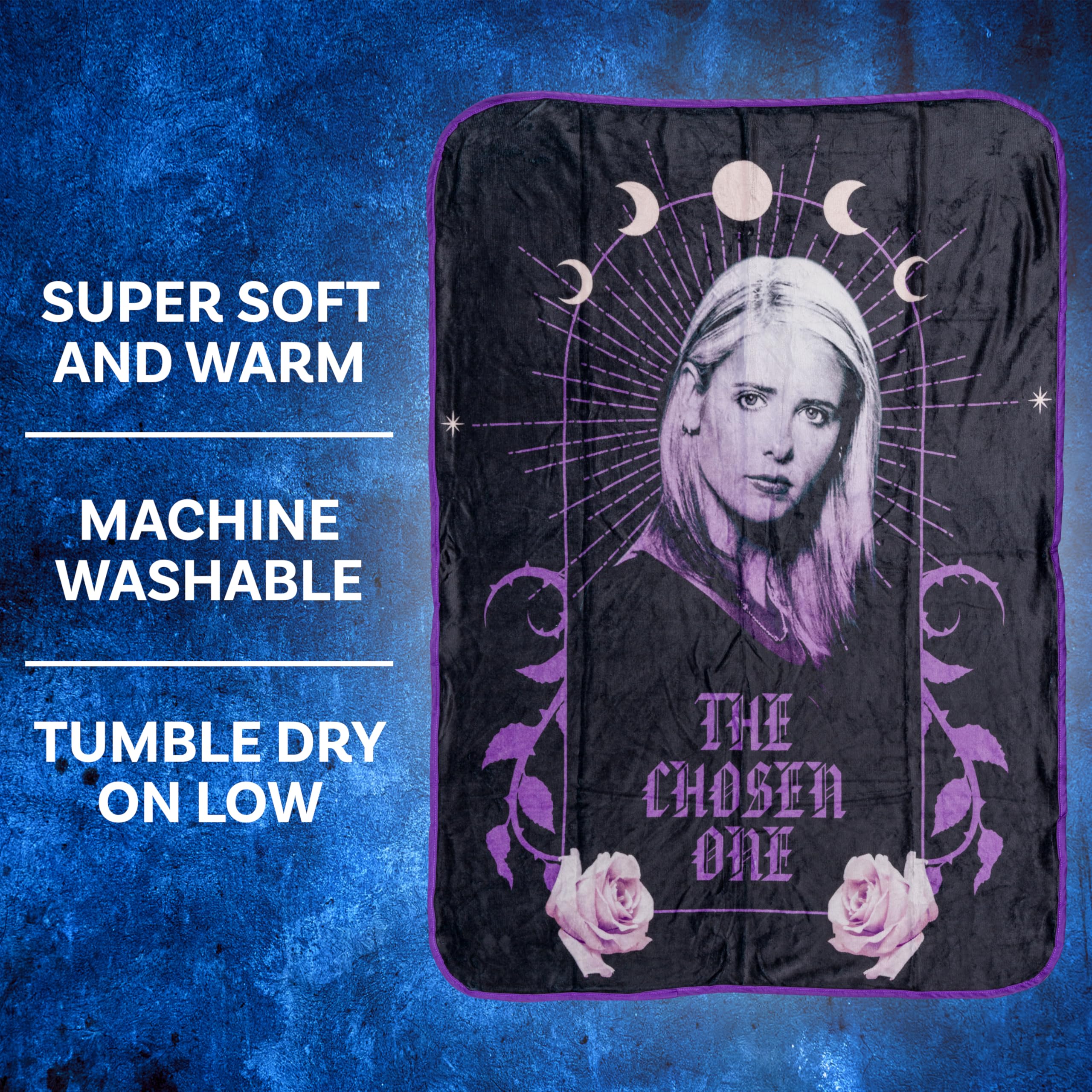 Silver Buffalo Buffy the Vampire Slayer The Chosen One Moon Phases 45” x 60” Fleece Throw, Soft and Cozy Blanket, 180 GSM